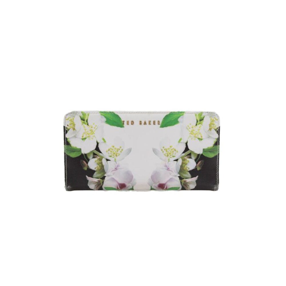 Ted Baker London Womens Zip Around Floral Leather Wallet Black White 8"